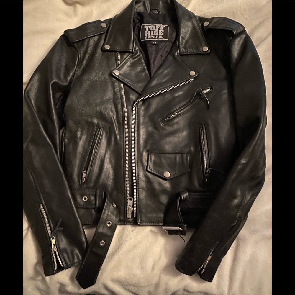 Black Leather Jacket sz38 VINTAGE! Heavy duty!